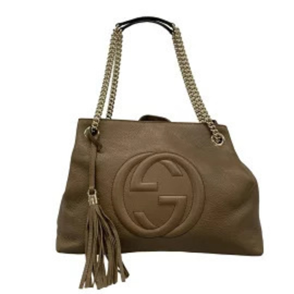 Gucci Soho Tote Bag Chain Shoulder Strap Dark Brown Leather